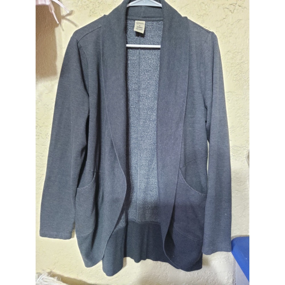 Balance Collection Womens Large Gray Open Front Fleece Cardigan Jacket Pockets